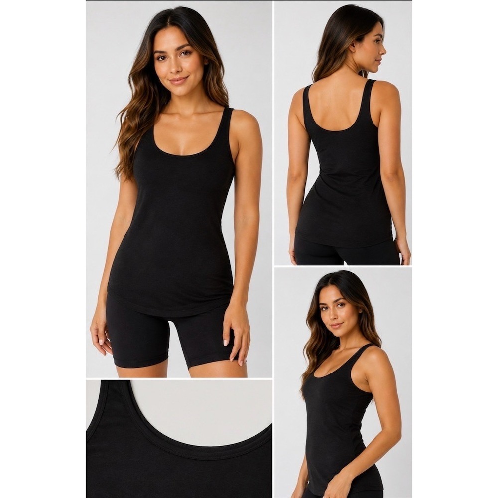 Andie Scoop Neck Tank Top Womens XS Black Slim Fit NWT Minimalist